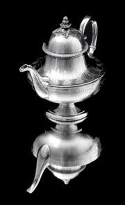 Queille - Magnificent 5pc. Antique French 950 Sterling Silver Tea Set + Storage Wraps.