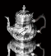 Risler & Carre - 5pc. Antique 19th Century French Sterling Silver & Vermeil Tea Set + Christofle Serving Tray !