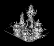 Risler & Carre - 5pc. Antique 19th Century French Sterling Silver & Vermeil Tea Set + Christofle Serving Tray !