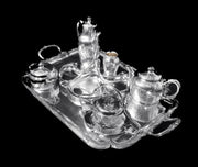 Orfevre Gallia - 7pc. Extremely Rare, Original French Art Nouveau Silver Plate Tea Set Including Serving Tray and “Carnation” hors-d'œuvre Serving Platter !