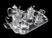 Orfevre Gallia - 7pc. Extremely Rare, Original French Art Nouveau Silver Plate Tea Set Including Serving Tray and “Carnation” hors-d'œuvre Serving Platter !