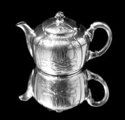 Orfevre Gallia - 7pc. Extremely Rare, Original French Art Nouveau Silver Plate Tea Set Including Serving Tray and “Carnation” hors-d'œuvre Serving Platter !