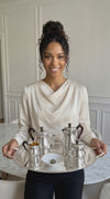 Puiforcat (Hermes), Christofle, Faberge - 5pc. French 950 Sterling Tea Set + Faberge Imperial Egg  Espresso Cups - GORGEOUS !!