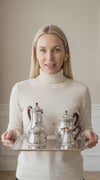 Puiforcat (Hermes): 4pc. Antique French Louis XVI Sterling Silver Tea Set + Tetard Sterling Serving Tray - MINT !