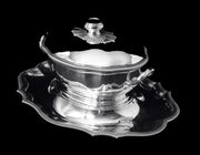 Puiforcat (Hermes) - 4pc. Antique French 950 Sterling Silver Covered Soup / Stew Tureen with Presentation Platter - LIKE NEW!