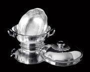 Puiforcat (Hermes) - 4pc. Antique French 950 Sterling Silver Covered Soup / Stew Tureen with Presentation Platter - LIKE NEW!