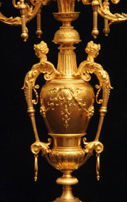 Barbedienne Style - Antique French Gold Plated Bronze Mantel Clock & Candelabra - 1860s