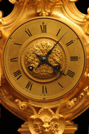 Barbedienne Style - Antique French Gold Plated Bronze Mantel Clock & Candelabra - 1860s