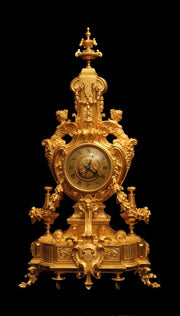 Barbedienne Style - Antique French Gold Plated Bronze Mantel Clock & Candelabra - 1860s
