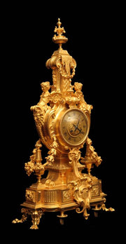 Barbedienne Style - Antique French Gold Plated Bronze Mantel Clock & Candelabra - 1860s