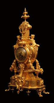 Barbedienne Style - Antique French Gold Plated Bronze Mantel Clock & Candelabra - 1860s