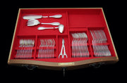 Lapparra - 328pc. Antique Louis XVI French 950 Sterling Silver Flatware Set + Cabinet