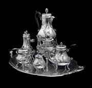 BB Antique 5pc French 950 Sterling Silver Tea Set, Christofle Serving Tray., 7pcs.