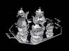 Tetard & Christofle - 4pc Art Deco "Gatsby Era" Tetard 950 Sterling Silver Tea Set + Christofle Serving Tray, 1920s, Museum Quality