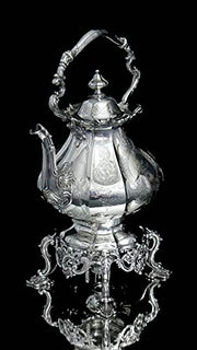 SAVORY And Sons - 9pc. 19th Century Victorian (British) Sterling Silver Tea Set + Storage Wraps.