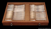 Savary - 146pc. Original French Art Deco 950 Sterling Silver Flatware Set, 17 Seg. Pcs., Storage Chest, Rare Mother of Pearl Knives.