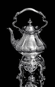 SAVORY And Sons - 9pc. 19th Century Victorian (British) Sterling Silver Tea Set + Storage Wraps.