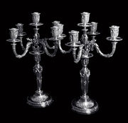 Tetard - Two French Antique Louis XVI 5-Candle 950 Sterling Silver Candelabra + Storage Wraps, Museum Quality.