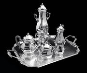 Tetard - 6pc French Art Deco (Gatsby Era) 950 Sterling Silver Tea Coffee Set + Storage Wraps, Museum Quality