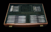 Tetard - 185pc Original French Art Deco Sterling Silver Flatware Set + 5 Drawer Storage Cabinet & 17 Serving Pieces.