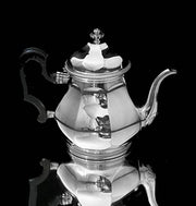 Tetard & Christofle - 4pc Art Deco "Gatsby Era" Tetard 950 Sterling Silver Tea Set + Christofle Serving Tray, 1920s, Museum Quality
