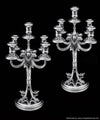 Joseph Anysz - Two 5-Candle 20th Century Belgian 835 Silver Candelabra + Storage Wraps.