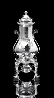 Boin-Taburet & Faberge, - 8pc. French 950 Sterling Silver Tea Set + 6 Faberge Egg Espresso Cups - MAGNIFICENT !