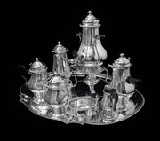 Boin-Taburet & Faberge, - 8pc. French 950 Sterling Silver Tea Set + 6 Faberge Egg Espresso Cups - MAGNIFICENT !