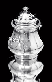 Boin-Taburet & Faberge, - 8pc. French 950 Sterling Silver Tea Set + 6 Faberge Egg Espresso Cups - MAGNIFICENT !