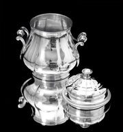 Boin-Taburet & Faberge, - 8pc. French 950 Sterling Silver Tea Set + 6 Faberge Egg Espresso Cups - MAGNIFICENT !