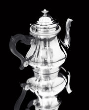 Boin-Taburet & Faberge, - 8pc. French 950 Sterling Silver Tea Set + 6 Faberge Egg Espresso Cups - MAGNIFICENT !