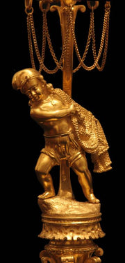 French - Two 19th Century Gold Plated Bronze 6-Candle Candelabra + Storage Wraps, Museum Quality