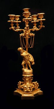 French - Two 19th Century Gold Plated Bronze 6-Candle Candelabra + Storage Wraps, Museum Quality