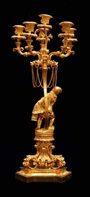 French - Two 19th Century Gold Plated Bronze 6-Candle Candelabra + Storage Wraps, Museum Quality