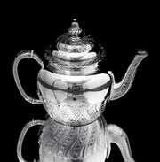 Odiot & Faberge - 9pc. French 950 Sterling Silver Tea Set + 6 Faberge Egg Espresso Cups - STUNNING !!