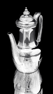 Odiot & Faberge - 9pc. French 950 Sterling Silver Tea Set + 6 Faberge Egg Espresso Cups - STUNNING !!