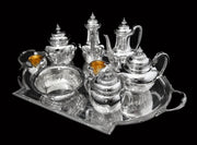 Odiot & Faberge - 9pc. French 950 Sterling Silver Tea Set + 6 Faberge Egg Espresso Cups - STUNNING !!