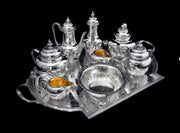 Odiot & Faberge - 9pc. French 950 Sterling Silver Tea Set + 6 Faberge Egg Espresso Cups - STUNNING !!