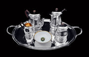 Puiforcat (Hermes), Christofle, Faberge - 5pc. French 950 Sterling Tea Set + Faberge Imperial Egg  Espresso Cups - GORGEOUS !!