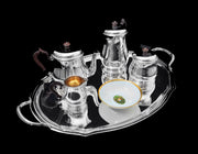 Puiforcat (Hermes), Christofle, Faberge - 5pc. French 950 Sterling Tea Set + Faberge Imperial Egg  Espresso Cups - GORGEOUS !!