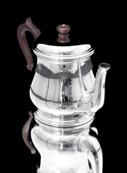 Puiforcat (Hermes), Christofle, Faberge - 5pc. French 950 Sterling Tea Set + Faberge Imperial Egg  Espresso Cups - GORGEOUS !!