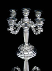 Spanish - Two 19th Century 915 Silver, 5-Candle Candelabra + Storage Wraps, Museum Quality.