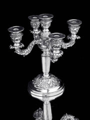 Spanish - Two 19th Century 915 Silver, 5-Candle Candelabra + Storage Wraps, Museum Quality.