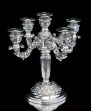 Spanish - Two 19th Century 915 Silver, 5-Candle Candelabra + Storage Wraps, Museum Quality.