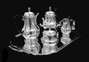 Puiforcat / Hermes - Antique 5pc. French 950  Sterling Silver Tea Set, Louis XVI + Serving Tray & Stoerage Wraps, 1890s
