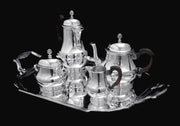 Puiforcat / Hermes - Antique 5pc. French 950  Sterling Silver Tea Set, Louis XVI + Serving Tray & Stoerage Wraps, 1890s