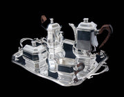 Tetard - 4pc. Original French Art Deco 950 Sterling Silver Tea Set + Serving Tray, Like New !