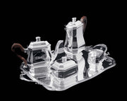 Tetard - 4pc. Original French Art Deco 950 Sterling Silver Tea Set + Serving Tray, Like New !